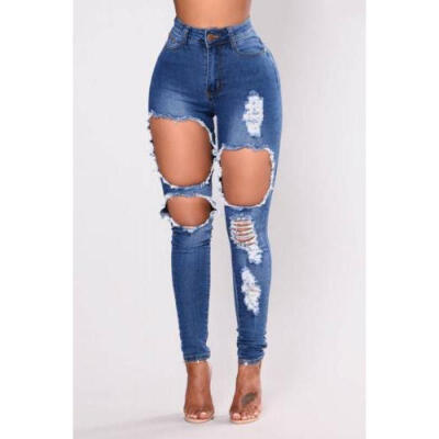 

Fashion Womens Distressed Ripped Skinny Leg Jeans high waist Denim Pants LA