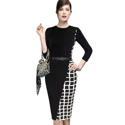 

Women\s Sheath Dress Plaid Color Block Pencil Dress