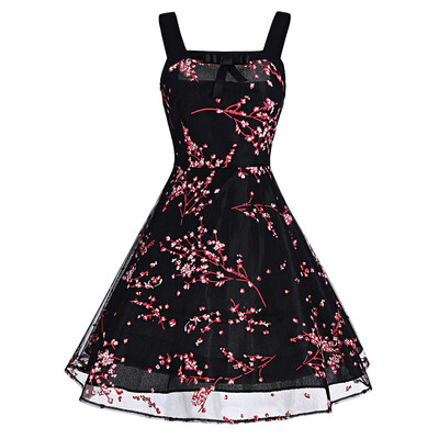 

Retro Floral Print Bowknot Flare Dress