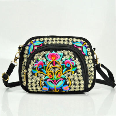 

Women Shoulder Bag Travel Pouch Retro Floral Embroidered Crossbody Bag Zip Bag k