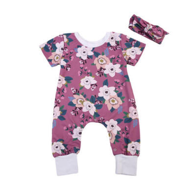 

Adorable Newborn Baby Girl Romper Floral BodysuitHeadband 2PCs Clothes 0-24M UK