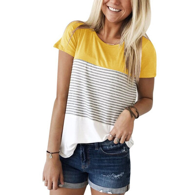 

Womens Color Block Short Sleeve T Shirt Casual Stripe Round Neck Tunic Tops