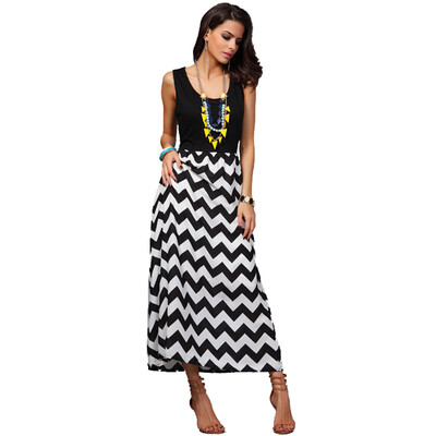 

Buenos Ninos Women Sleeveless Round Collar Wavy Long Dress