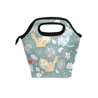 

Lunch Bag Tote Bag Grey Blue Cat Travel Picnic Organizer Lunch Holder Handbags Lunch Bag Box