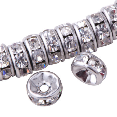 

PH PANDAHALL 20 Pcs 316L Stainless Steel Flat Round Rhinestone Crystal Bead Spacers