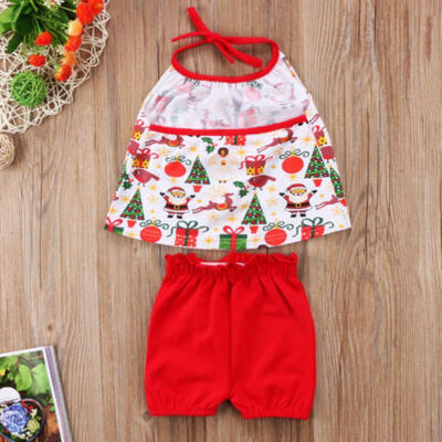 

Newborn Kid Baby Girls Tops Christmas Fancy Blouse Shorts Set Xmas Clothes 2Pcs