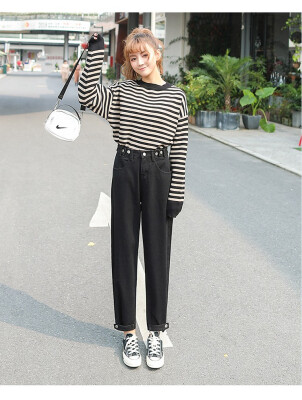 

Winter jeans Korean version of gray baggy look thin&pile thickening nine - point straight pants