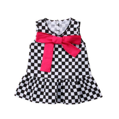 

Toddler Kid Baby Girl Bowknot Plaid Sleeveless Party Pageant Dress Sundress 0-4Y