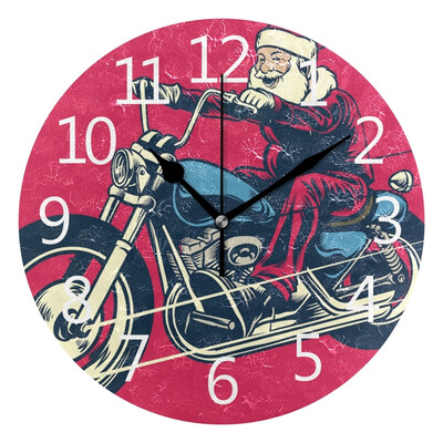 

Wall Clock Arabic Numerals Design Santa Claus Riding Motorcycle Round