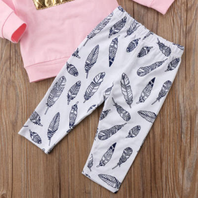 

US Stock Toddler Kids Baby Girls Crown Tops T-shirt Pants Clothes Outfits 3Pcs