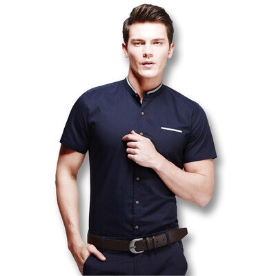 

New Summer Men Shirts 2016 Hot Sale Mens Short Sleeves Shirts Solid Stand Collar Casual Men Slim Fits Shirts Plus Size -5XL