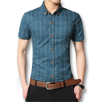 

New Men Plaid Shirts Summer 2016 Men Fashion Designers Shirts Short Sleeves Dress Casual Shirts Cotton Plus Size M-5XL Slim Fits