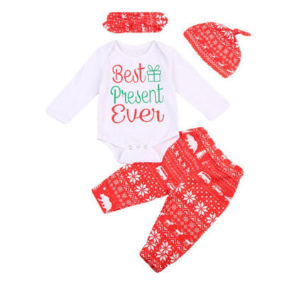 

4PCS Set Newborn Baby Boys Girls Romper Pants Leggings Outfit Christmas USA