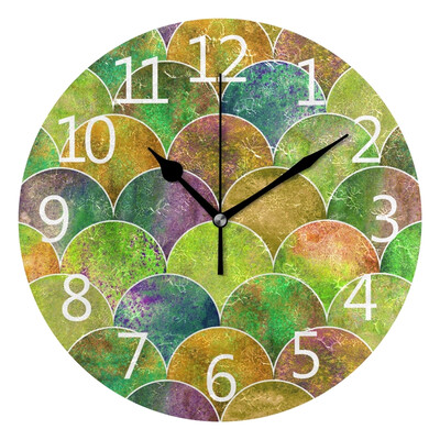 

Wall Clock Arabic Numerals Design Fish Scale Wave Japanese Round