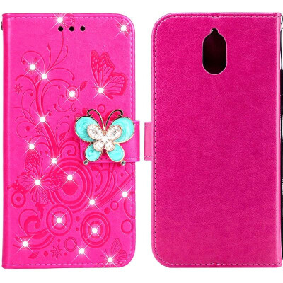 

MOONCASE Nokia 31 Butterfly Rhinestone Embossed Leather Case - Red