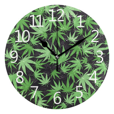 

Wall Clock Arabic Numerals Design Green Pattern Leaf Round