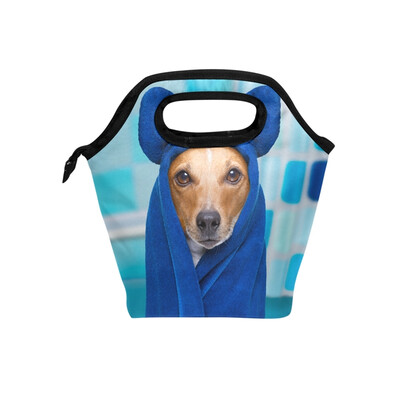 

Lunch Bag Tote Bag Blue Towel Dog Travel Picnic Organizer Lunch Holder Handbags Lunch Bag Box for Office