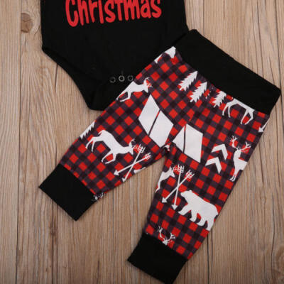 

3Pcs Newborn Baby Boy Girl Christmas Tops Romper Pants Hat Outfits Set Clothes