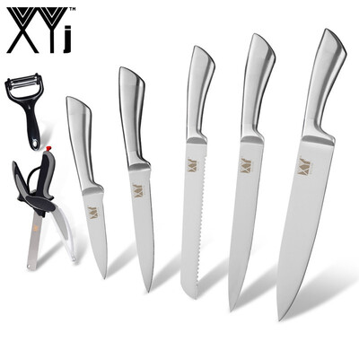 

XYJ New Stainless Steel Blade&Handle Kitchen Knife Cooking Accessories 7 PCS Set Sharpener Bar Peeler