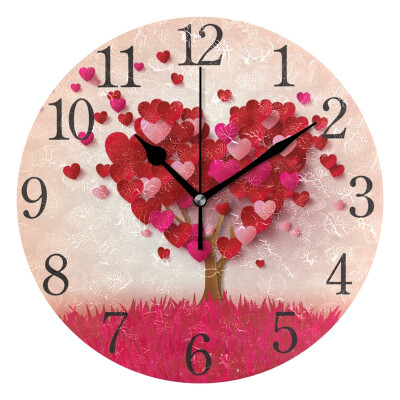 

Wall Clock Arabic Numerals Design Red Love Tree Round