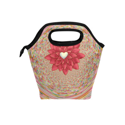 

Insulated Lunch Tote Bag Colorful Circle Travel Picnic Lunch Handbags Portable Zipper Lunch Bag Box