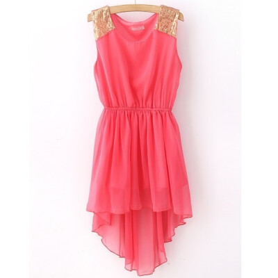 

Womens Sleeveless Chiffon Lentejuelas Irregular Dress