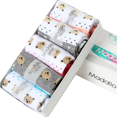 

Modal MADALLO Ms socks cotton bear printed in the tube female socks mixed color 5 double gift box uniform