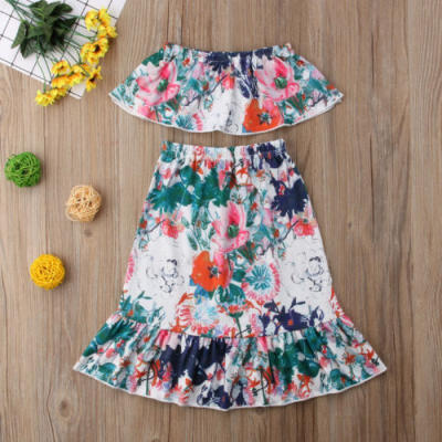 

2pcs Kids Baby Girl Clothes Strapless Tops TankSkirts Holiday Dress Outfits Set