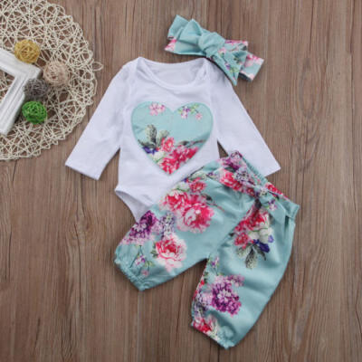 

Newborn Kid Baby Girl Floral Clothes Jumpsuit Romper Bodysuit Pants Outfit Set A