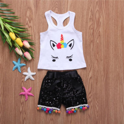 

0-24M Unicorn Newborn Baby Girls Cartoon Tops Shirt Vest Short Pants Set Costume