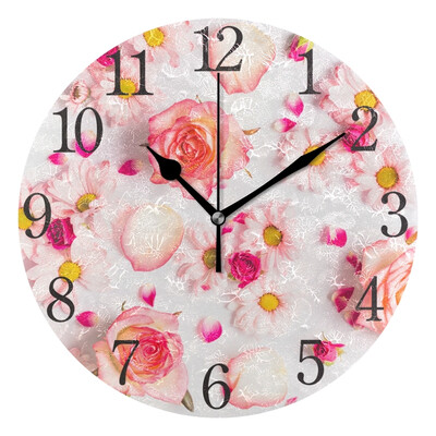 

Wall Clock Arabic Numerals Design Pink Roses Round