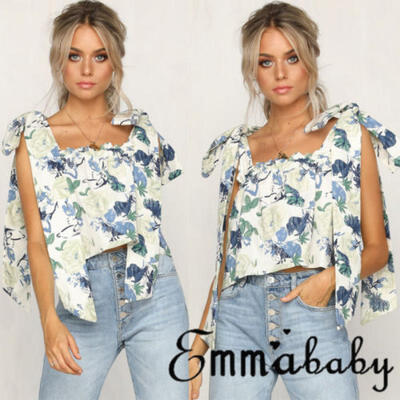 

Womens Ladies Sleeveless Vest Tank Tops Summer Beach Floral Blouse Loose T Shirt