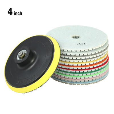 

11pcs 4" Diamond Wet Polishing Pads Grinding Disc 1pc Backing Pad for Granite Marble Stone Ceramic Tile Concrete