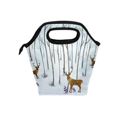 

Lunch Bag Deer In Woods Tote Travel Picnic Insulated Handbags Portable Zipper Lunch Bag Box