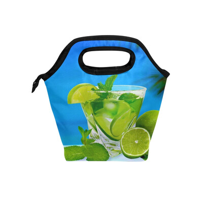 

Insulated Lunch Tote Bag Lemon Drink Travel Picnic Lunch Handbags Portable Zipper Lunch Bag Box