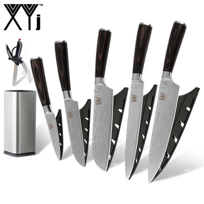

XYJ Kitchen Scissor Kitchen Tools Stainless Steel Chef Slicing Santoku Fruit Kitchen Knife With Tool Holder 8 Piece Set