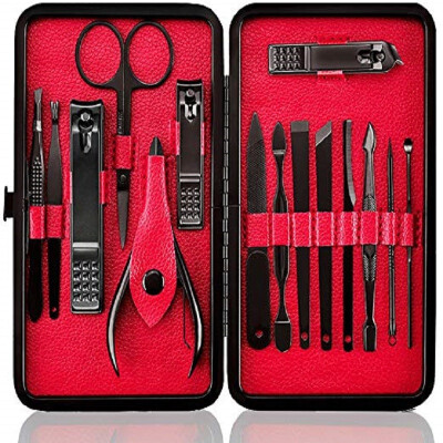 

Tseoa Stainless Steel Nail Clipper Travel Grooming Kit Nail Tools Manicure Pedicure Set of 15pcs with Luxurious Case
