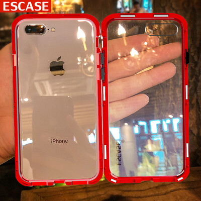 

ESCASE Apple 87plus mobile phone shell vibrating the same paragraph network red magnetic king iphone78plus mobile phone shell new 8x anti-fall tide brand apple glass shell transparent red edge