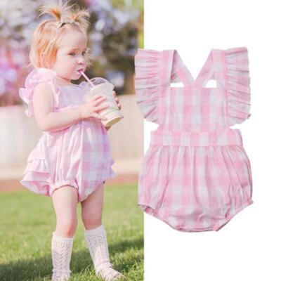 

AU Toddler Infant Baby Girls Plaid Bodysuit Romper Sunsuit Outfit Summer Clothes