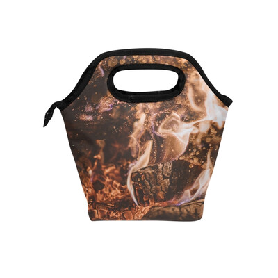 

Lunch Bag Burning Flame Tote Travel Picnic Insulated Handbags Portable Zipper Lunch Bag Box
