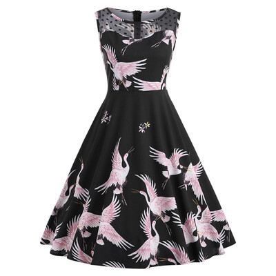 

Crane Print Sleeveless Vintage Dress