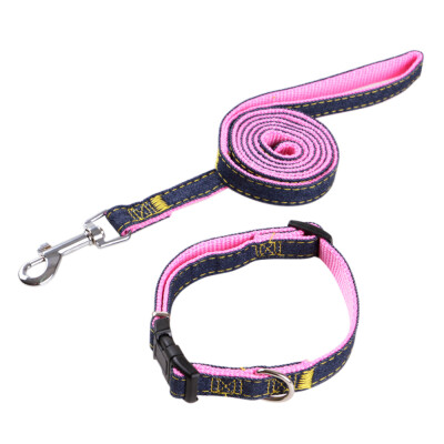 

2pcsSet Dog Collar & Leash for SmallMediumLarge Dogs Denim Pet Leash Belt Traction Rope 12m & Adjustable Collars for Daily Tra