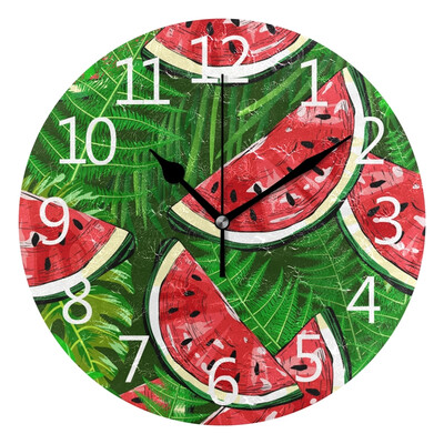 

Wall Clock Watermelons And Tropical Plants Round Wall Clock Arabic Numerals Design
