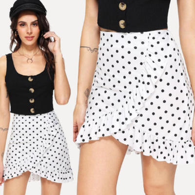 

Women Striped Ruffle Hem Overlap Skirts Bandage High Waisted Bodycon Ladies Wrap