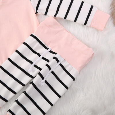 

Cute Newborn Toddler Baby Girls Hoodie Stripe TopLong Pants Outfits Clothes Set