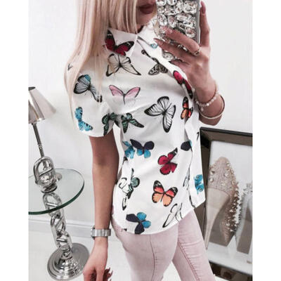 

UK Fashion Womens Summer Chiffon Short Sleeve Casual Shirt Tops T-Shirt Blouse
