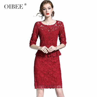 

OIBEE2018 summer womens new fashion fake two-piece embroidered slim slimming temperament ladies dress
