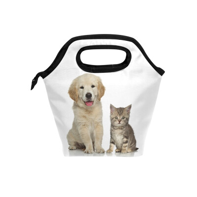 

Insulated Lunch Tote Bag Dog And Cat Travel Picnic Lunch Handbags Portable Zipper Lunch Bag Box