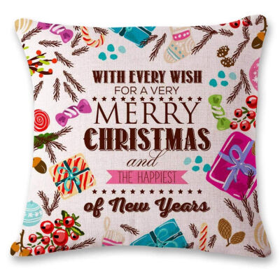 

UpperX Vintage Printing Christmas Sofa Bed Home Cafe Decor Pillowcase Square Cotton Linen Cushion Cover Invisible Zipper45x45cmG