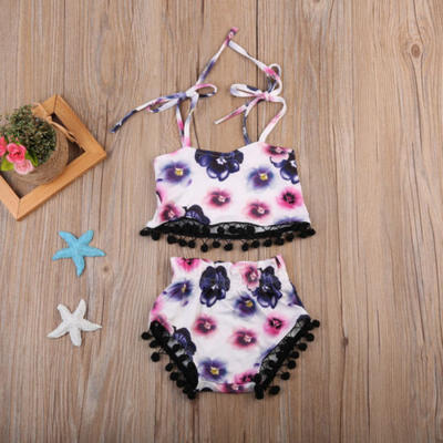 

2PCS Baby Girls Toddler Clothes Tassel Sleeveless Tops Short Pants Outfits Set